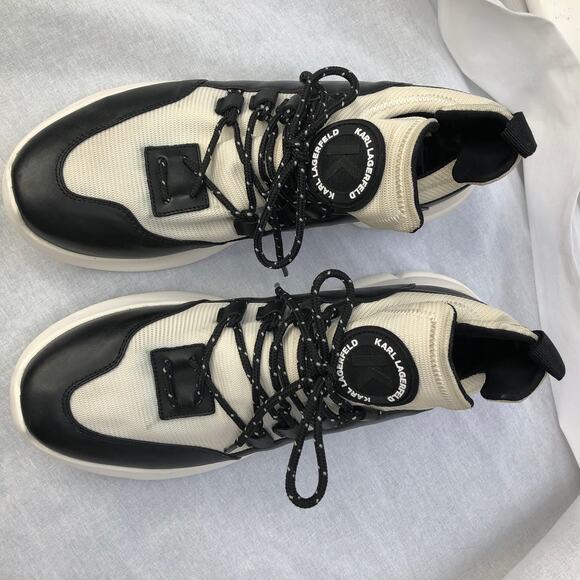 Karl Lagerfeld Sneakers Black White Mesh LeatherIiconic Street Style 10 - Picture 2 of 13